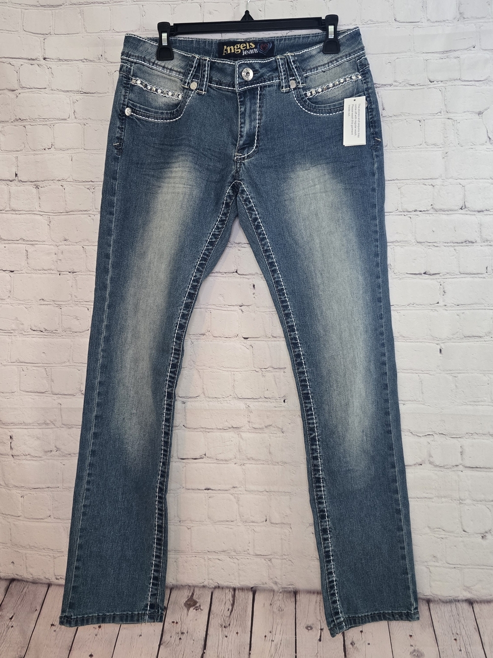 Y2k Angels Emo Scene Skinny Jeans Bling Studed Pockets Sz 13 Nwt Embleshied